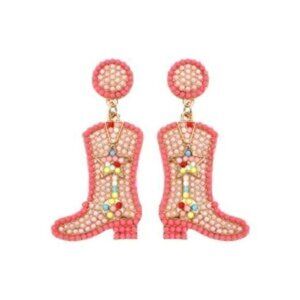 Cowgirl Boots Earrings Rice Beads Boots Pink Star Ear Jewelry For Women